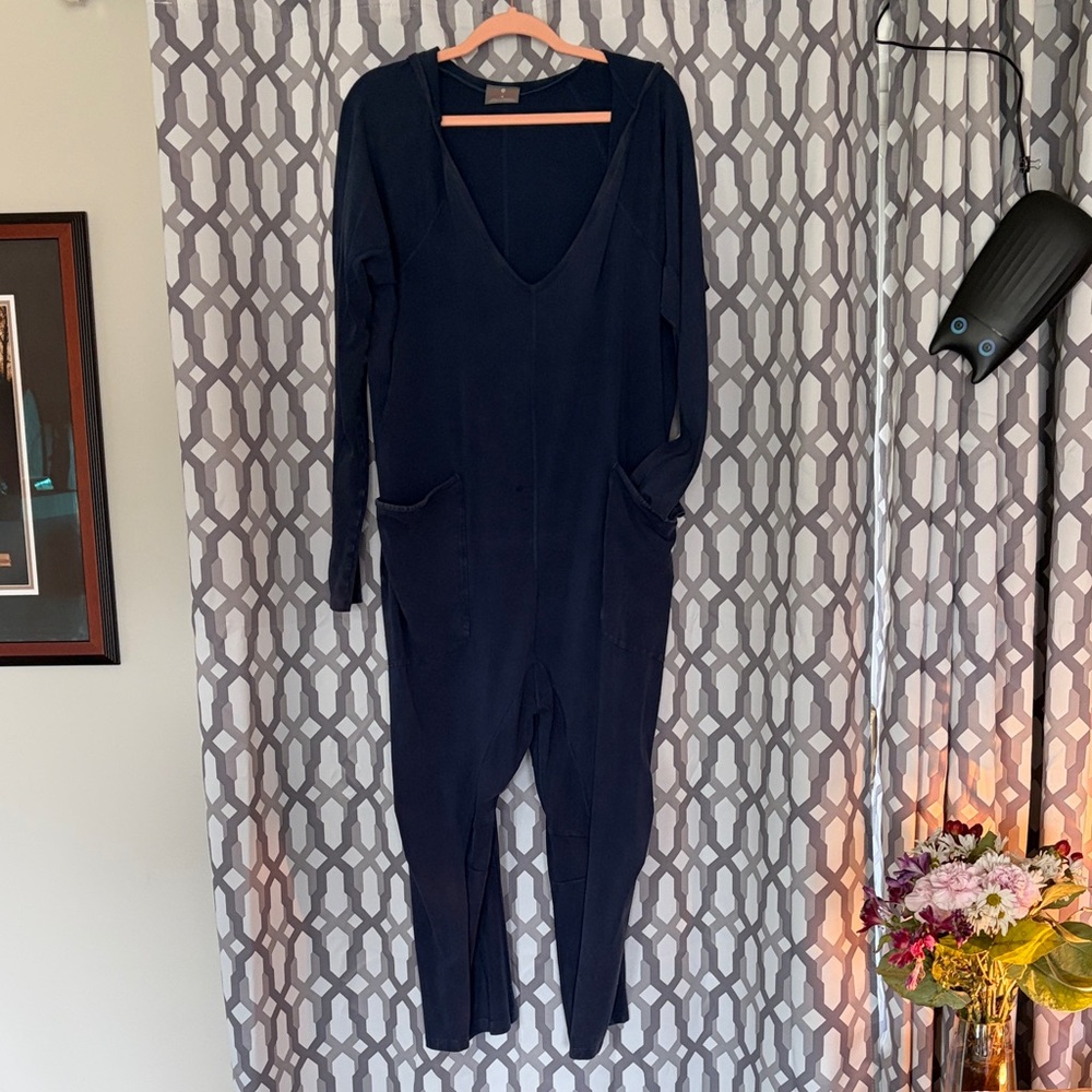 FP Movement by Free People Navy Long-Sleeve V-Neck Jumpsuit